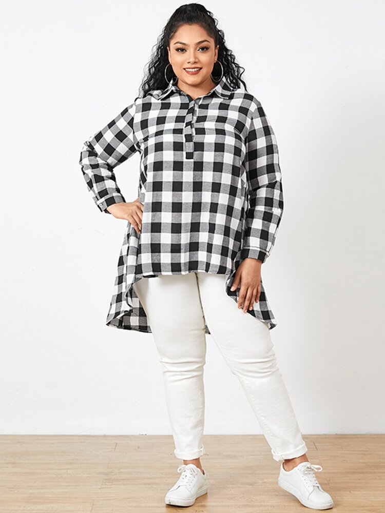 Plaid Print Button Loose Long Sleeve Casual Shirt for Women P1803923