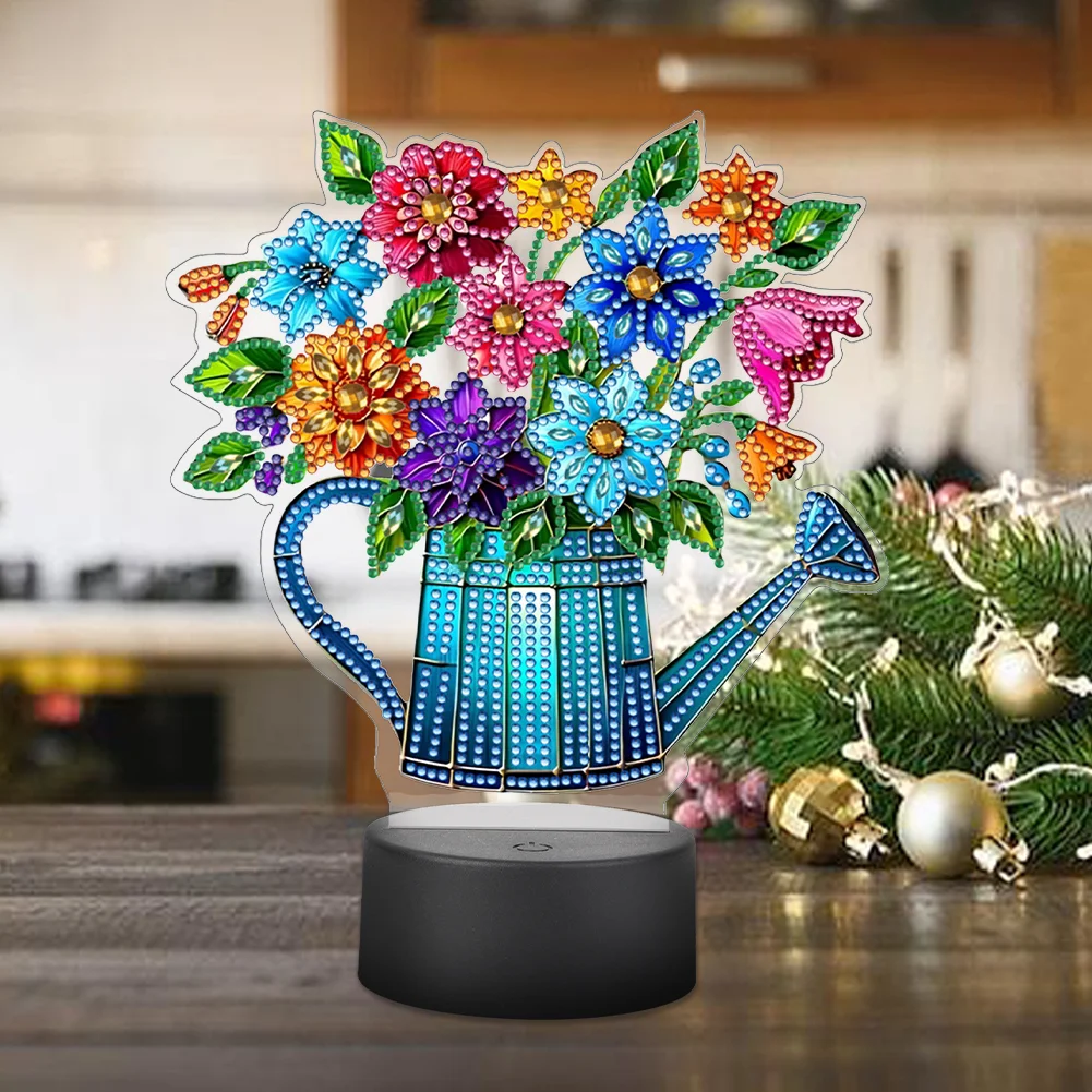 Acrylic Double Sided Butterfly Vase Diamond Painting LED Night Light for Desktop