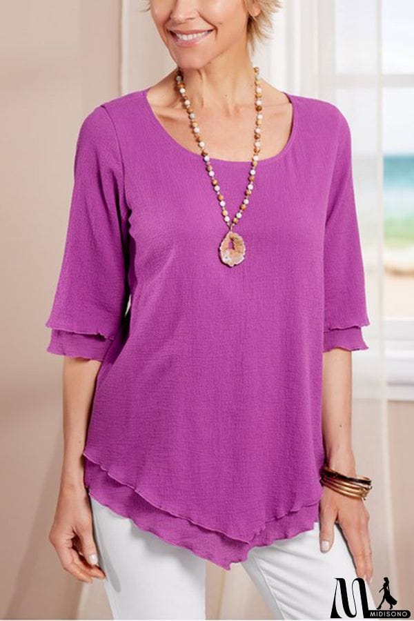 MidiSono - Layered Mid-sleeve Chiffon Top
