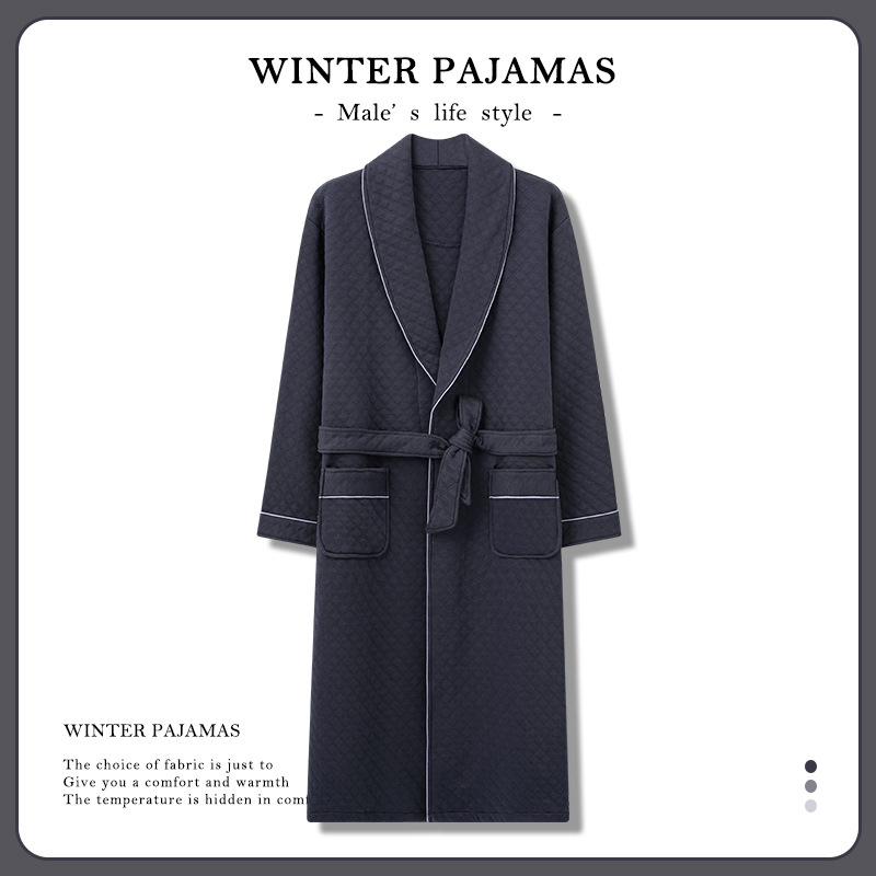 Raptureculture men's fall clothes Winter Male and Female Warm Bathrobe Quilted Cotton Night Gown Robe for Gentlemen Kimono Robe Elegant Dressing Plus Size