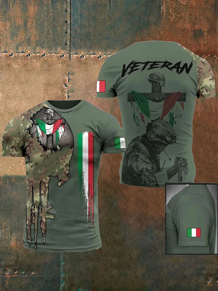 Polo casual da uomo con stampa della bandiera italiana