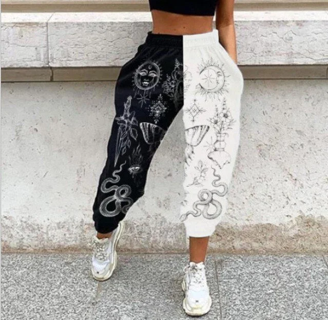 Pants Women Skull Print High Waist Elastic Wide Leg Pants Streetwear Woman Baggy Sweatpants Harajuku Loose Joggers Trousers