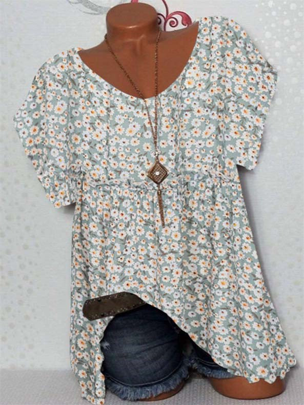 Women Long Sleeve V-neck Graphic Floral Printed Top