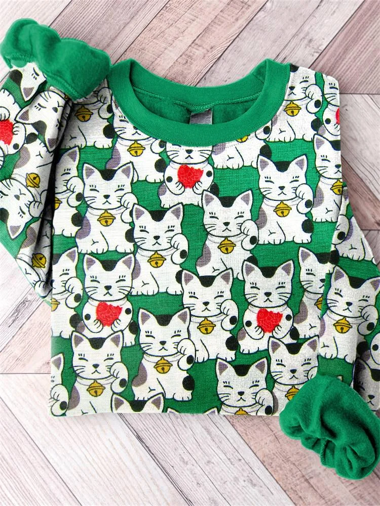 Lucky Cat Traditional Japanese Art Print Cotton Cozy Sweatshirt