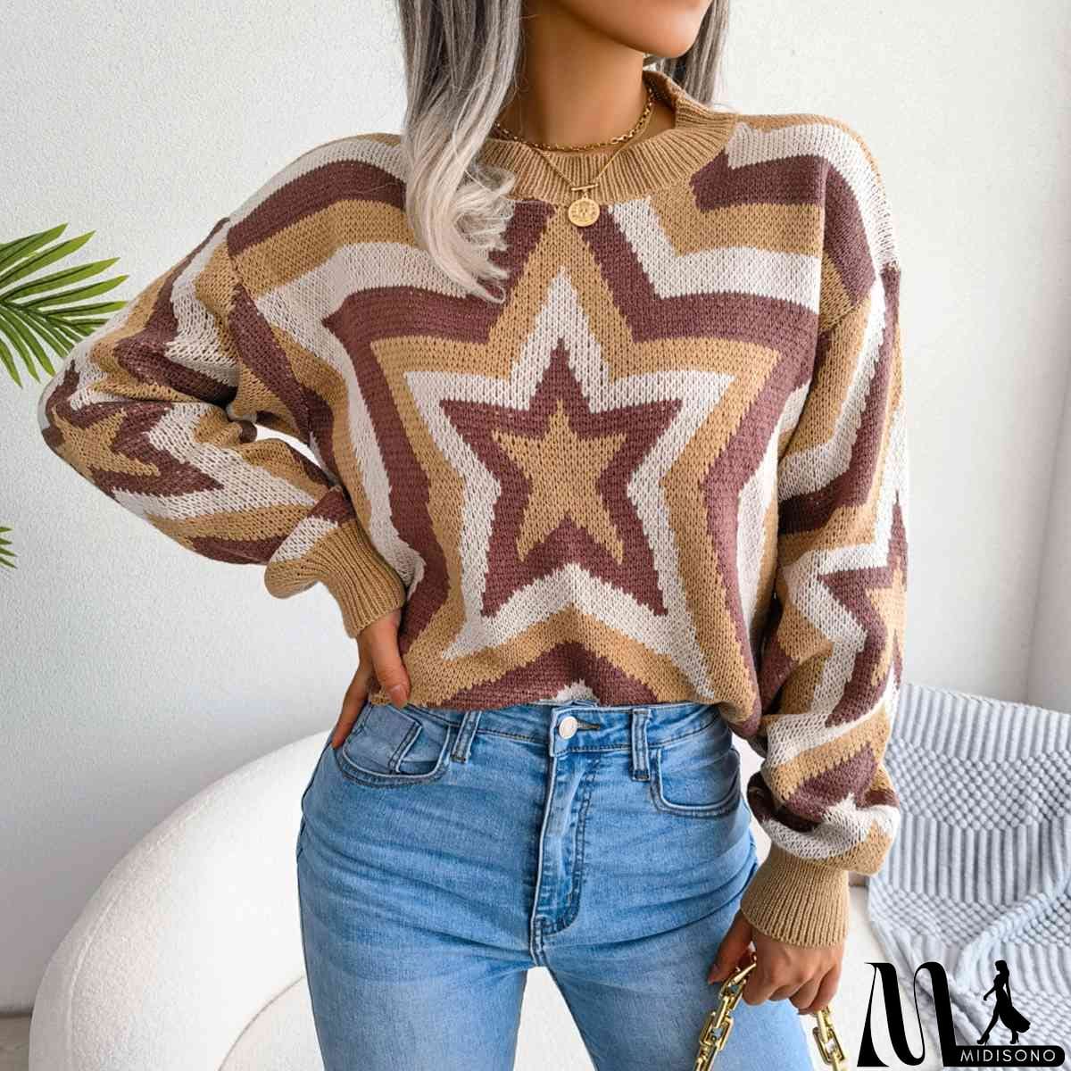 MidiSono - Star Round Neck Sweater