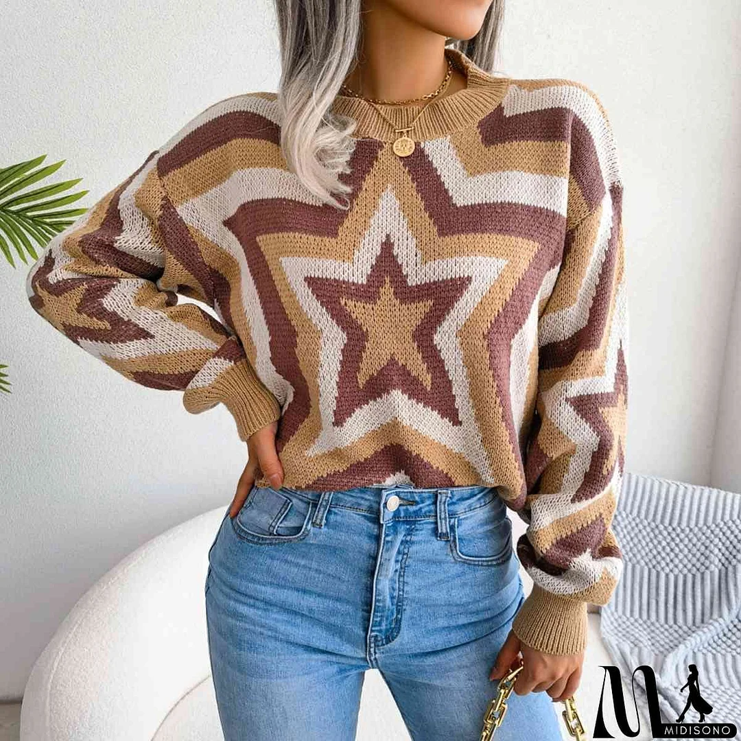 MidiSono - Star Round Neck Sweater