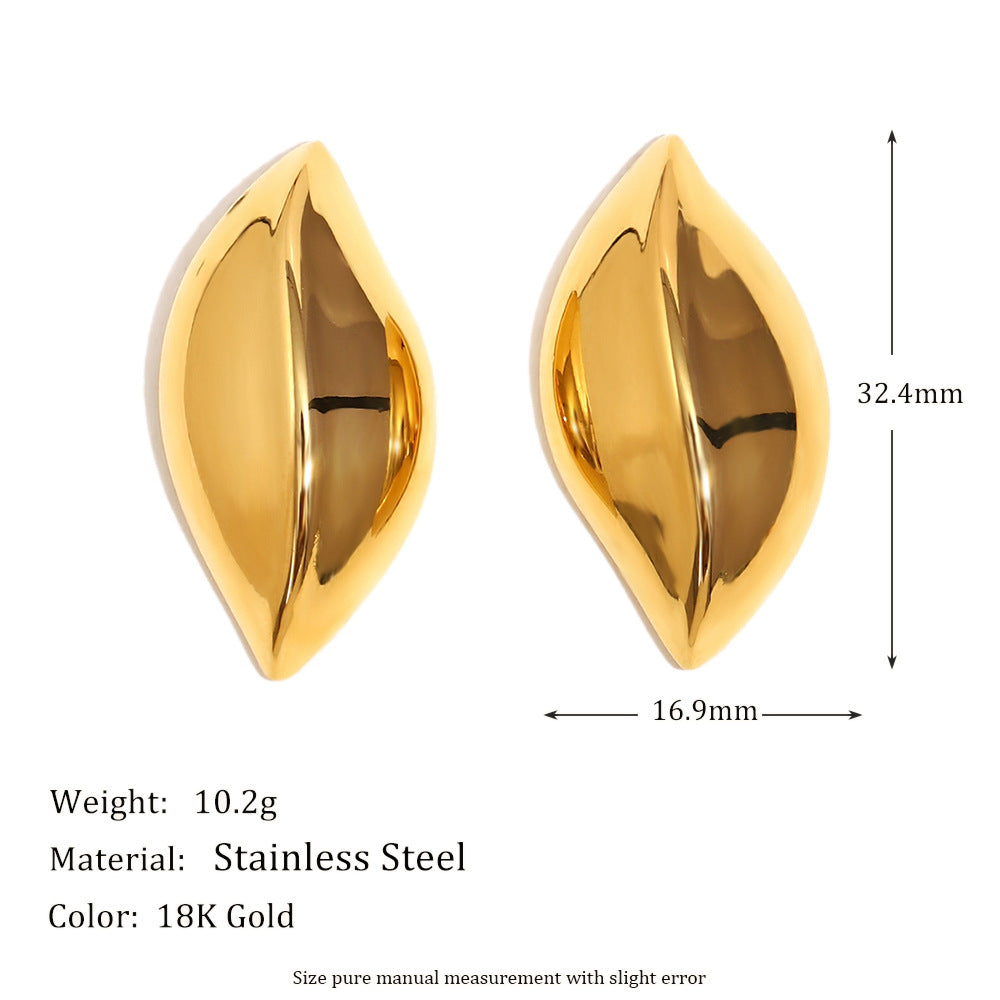 French Retro Geometric Red Agate Earrings Stainless Steel Plated 18K Gold Eye Fold Earrings