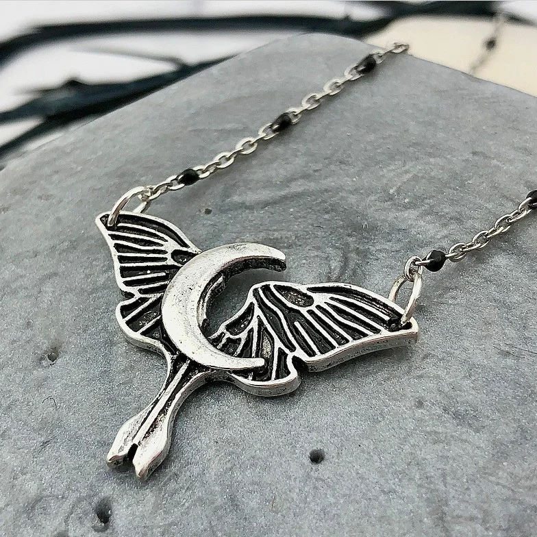 925 Silver Moth Moon Necklace