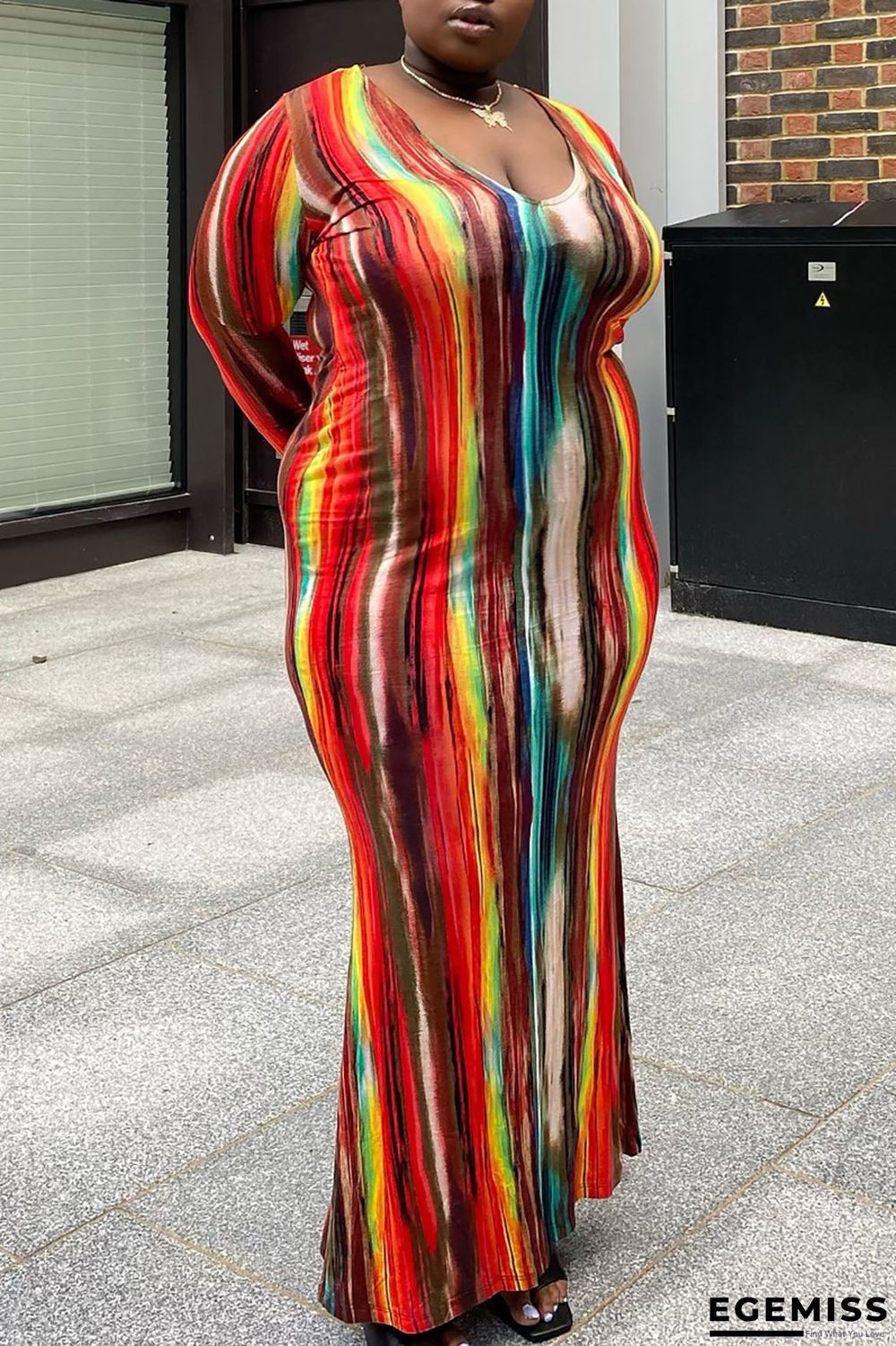 Red Fashion Sexy Casual Print Tie-dye Strapless Dress Plus Size Dresses | EGEMISS