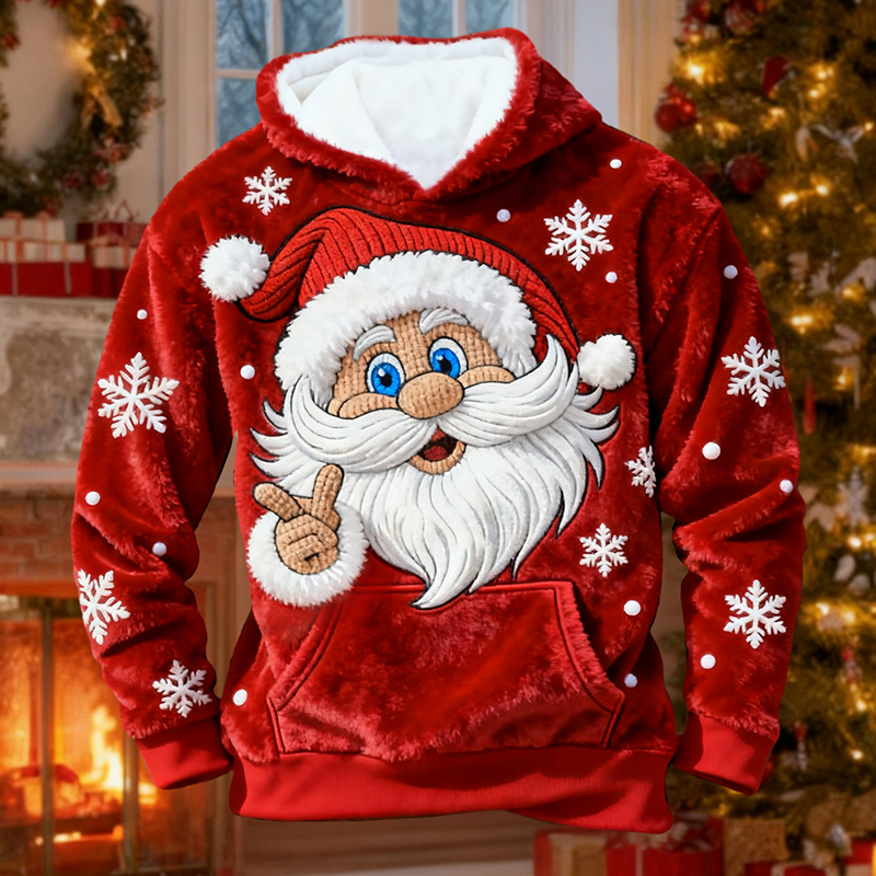 Men's Christmas Funny Santa Pattern Art Cozy Plush Hoodie elevenforest