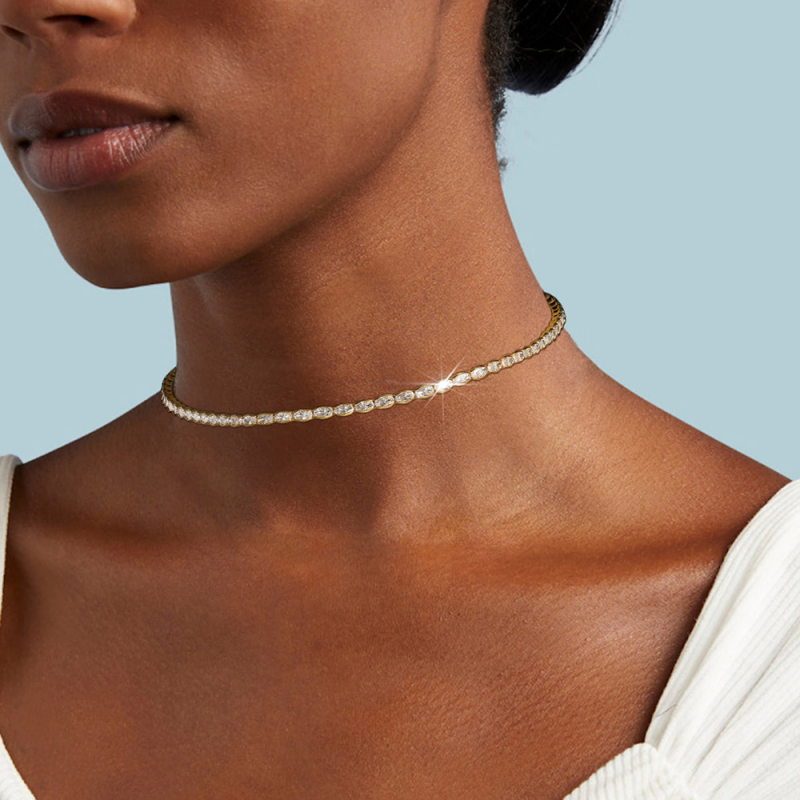 Iced Out Oval Crystal Tennis Chain Choker Necklace for Women-VESSFUL