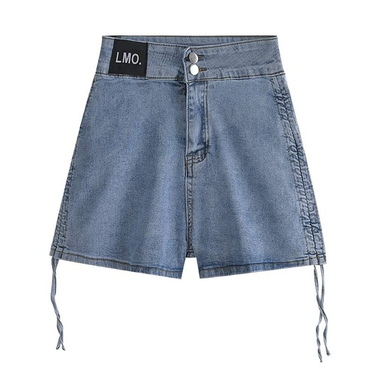 Drawstring Lace Up Denim Shorts - Modakawa modakawa