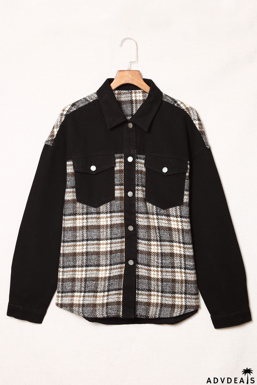 Plaid Patchwork Raw Hem Denim Jacket