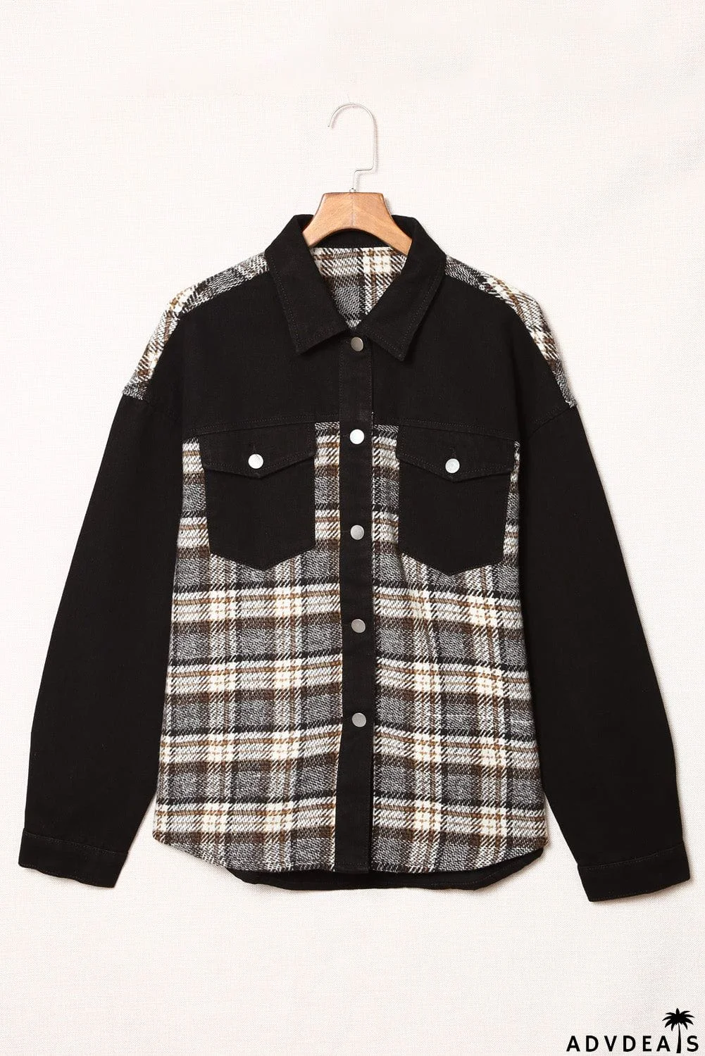 Plaid Patchwork Raw Hem Denim Jacket