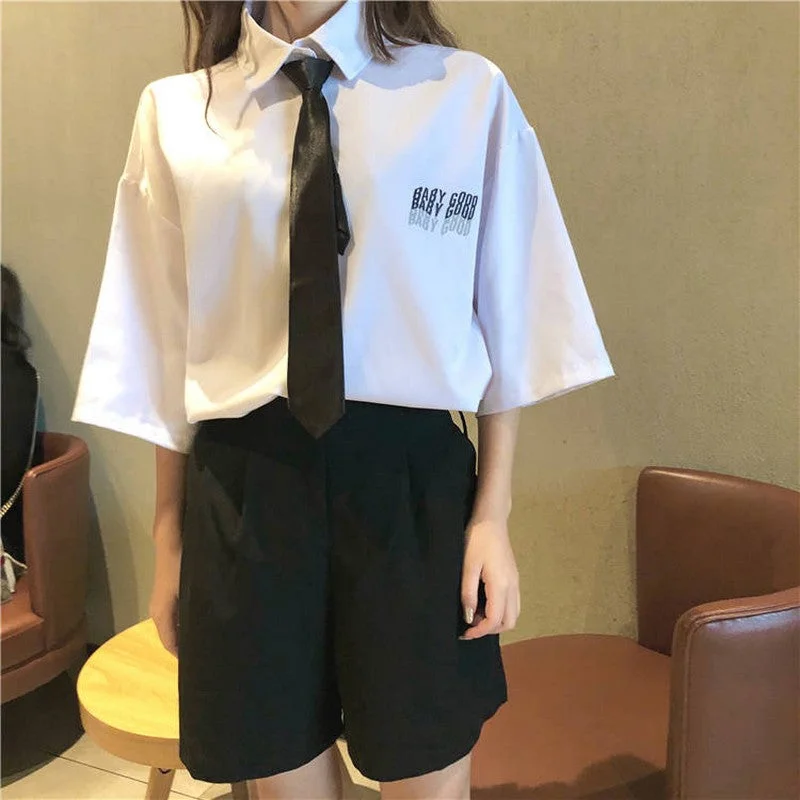 NiceMix  clothes half-sleeved shirt tops and pant clothes 2 piece set women tracksuit preppy loose summer two pieces set