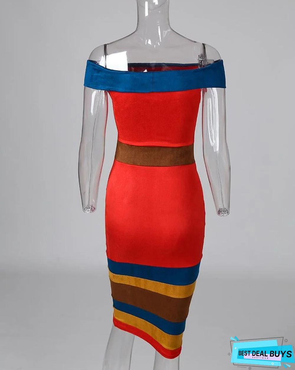 Off Shoulder Color Block Insert Bodycon Dress