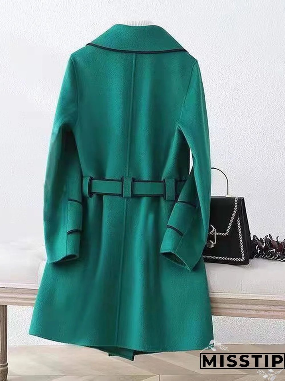 Winter Warm Woolen Blend Lapel Coat with Belt
