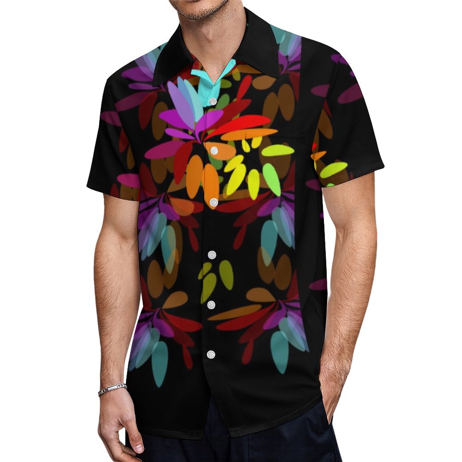 Euphoric Moder Hippie Rainbow Petals Hawaiian Shirt Mens Button Down Plus Size Tropical Hawaii Beach Shirts