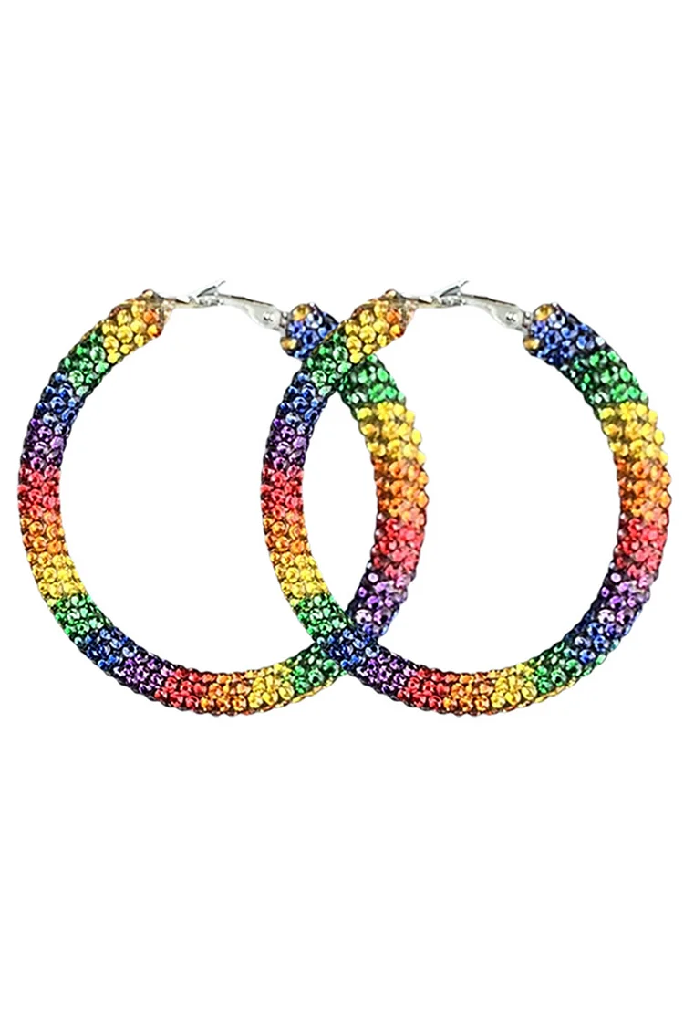 Fashion Pride Month Rainbow Rhinestone Sequin Tassel Earrings 2024 - Xpluswear