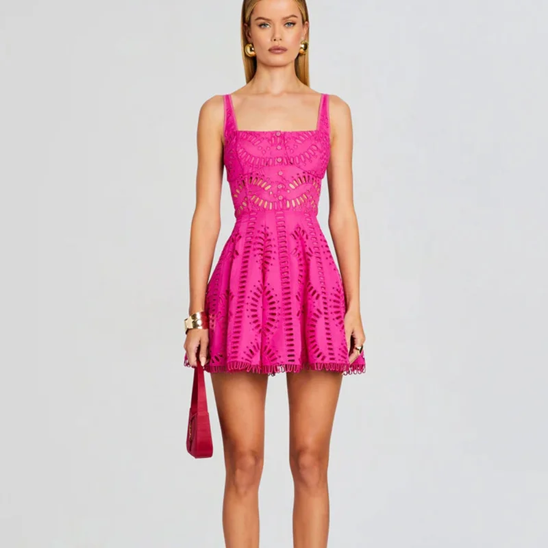 Zingj Fashion Suspension Short Dress 2025 Spring New Sexy Fang Collar Sleeveless Design With Lotus Leaf Edge Dress