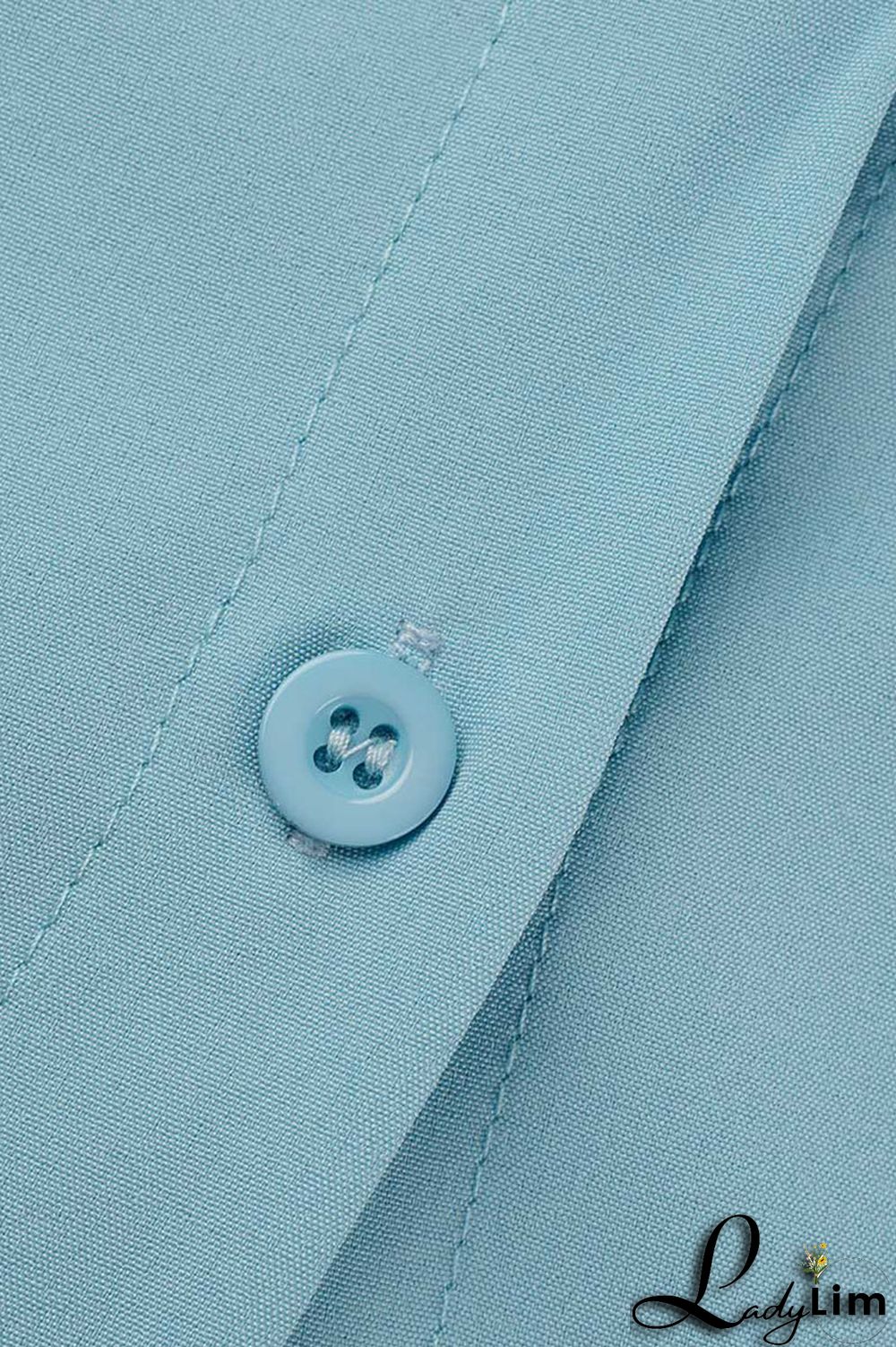 Light Blue Casual Simplicity Solid Patchwork Buckle Turndown Collar Long Sleeve Two Pieces