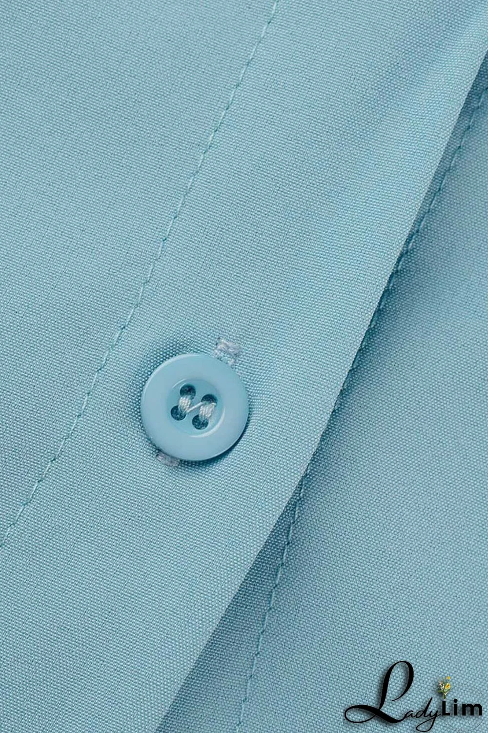 Light Blue Casual Simplicity Solid Patchwork Buckle Turndown Collar Long Sleeve Two Pieces