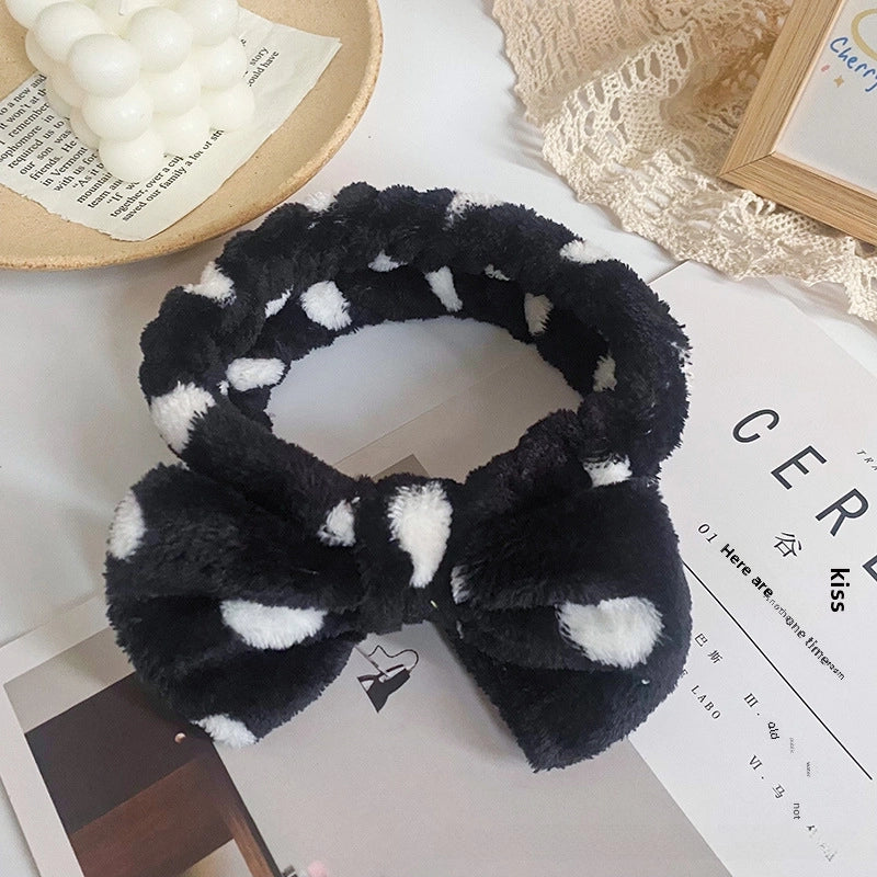 Leopard Stripe Bow Hair Band Women’s Face Washing Sports Hair Band Coral Fleece Hair Accessories