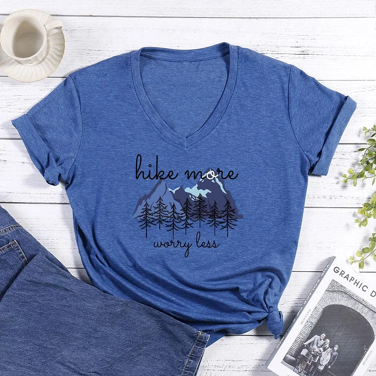 Hike More Worry Less V-neck T Shirt-05260-Annaletters