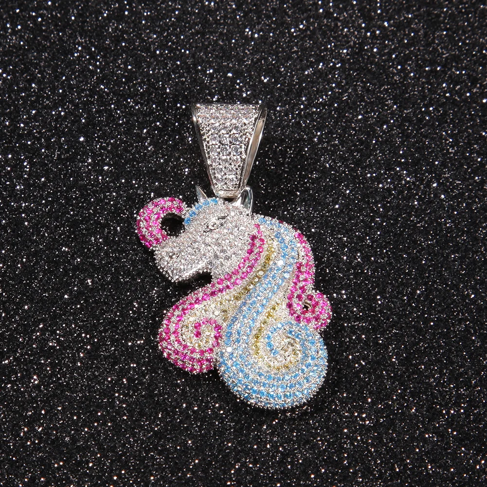 Iced Out Unicorn Pendant Necklace Charms Jewelry-VESSFUL