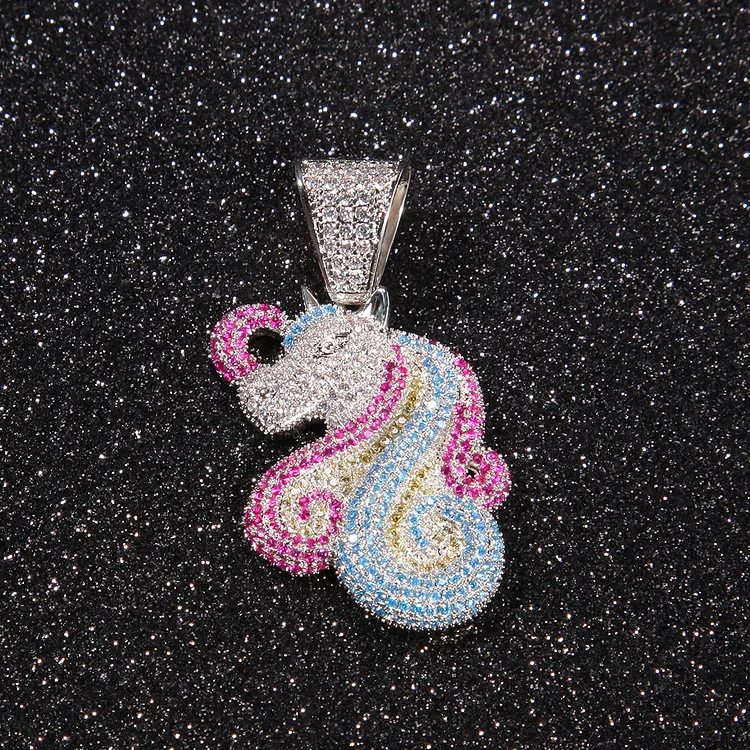 Iced Out Unicorn Pendant Necklace Charms Jewelry-VESSFUL