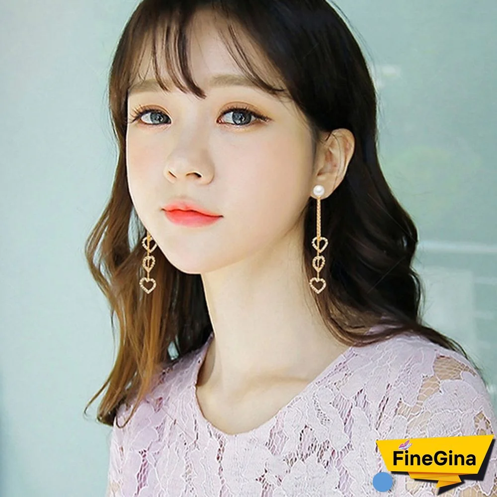 Heart Zircon Tassel Earrings, Tassel Sterling Silver Earrings, Dangle Heart Earrings, Romantic Jewelry for Woman, Woman Gift