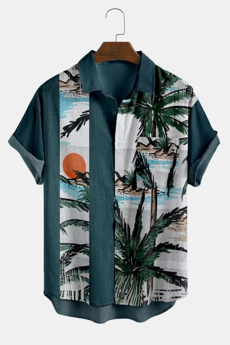 Tiboyz Men's Colorblock Coconut Print Shirt