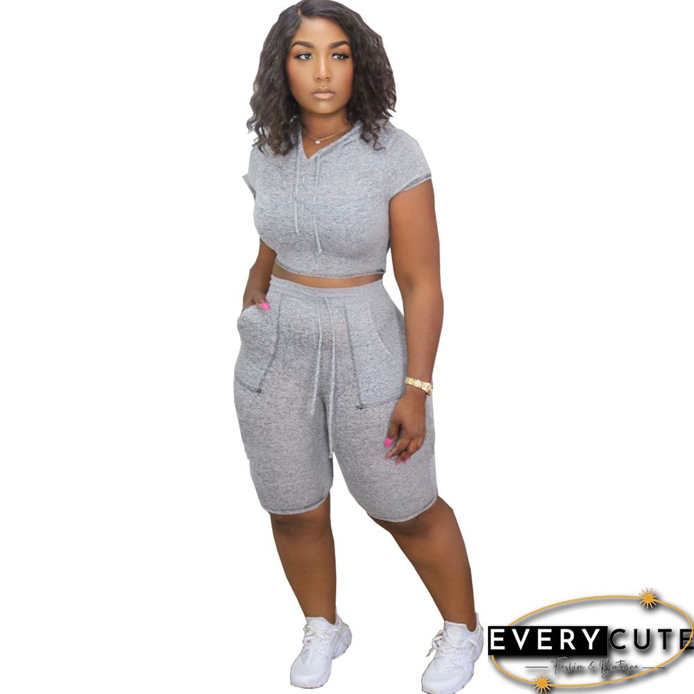 Women Fashion Printed Short Sleeve T-Shirts & Skinny Shorts Sets Two Pieces Outfits Crop Top And Short Pants Sets