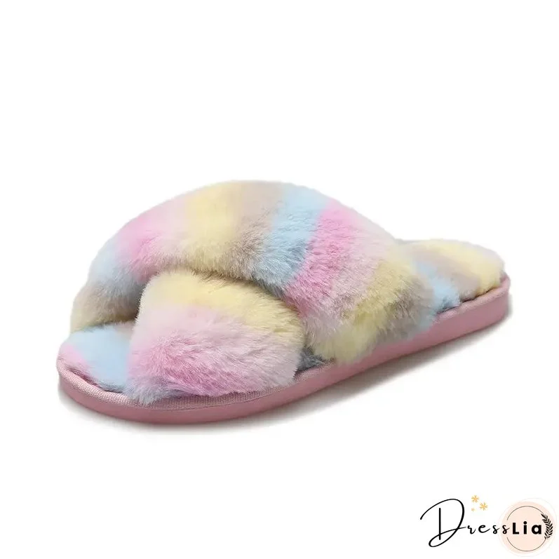 Paziye Colorful Plush Cross Plush Slippers