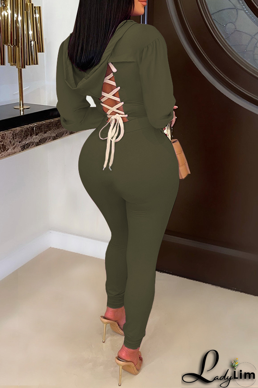 Blue Fashion Solid Patchwork V Neck Long Sleeve Two Pieces