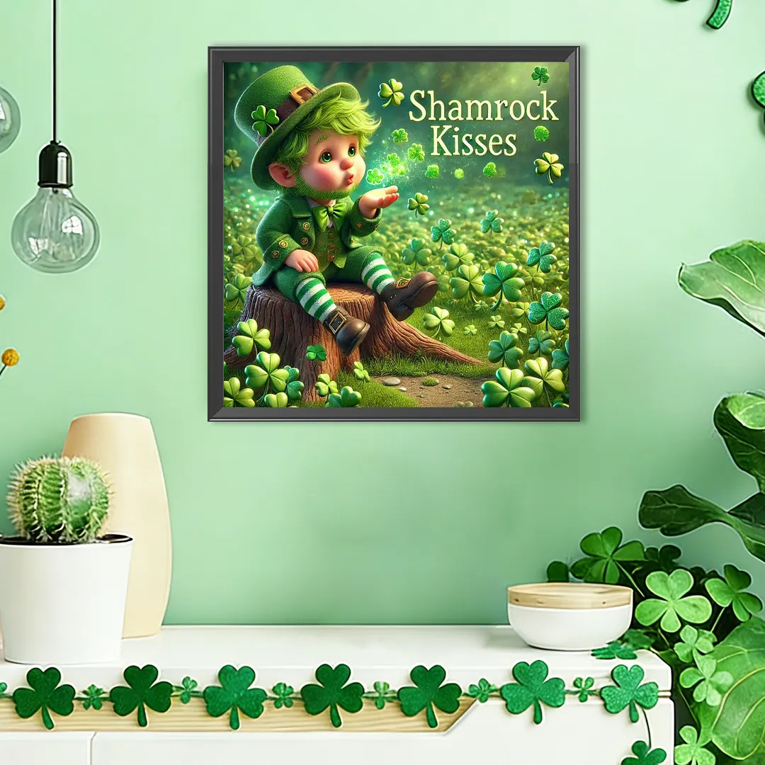 St Patricks Day Elf Full DIY 5D Round Drill Diamond Art Kits for Home Wall Decor 40x40cm