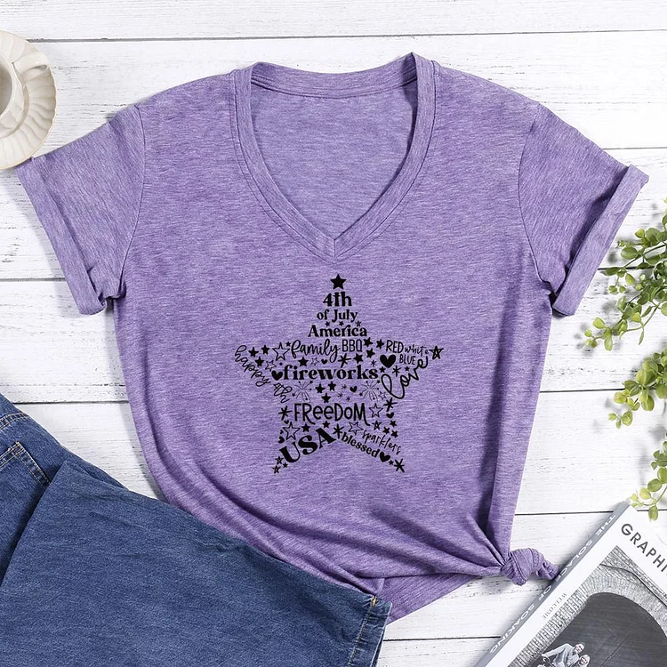 4th Of July Star V-neck T Shirt-Annaletters