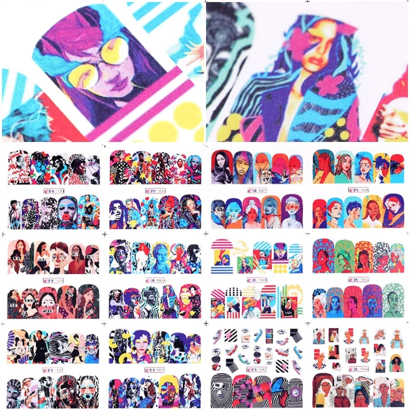 12Pcs Leopard Water Decals Sticker Hollow Floral Flower Leaves Geometry Water Transfer Watermark Foil Slider Decoration