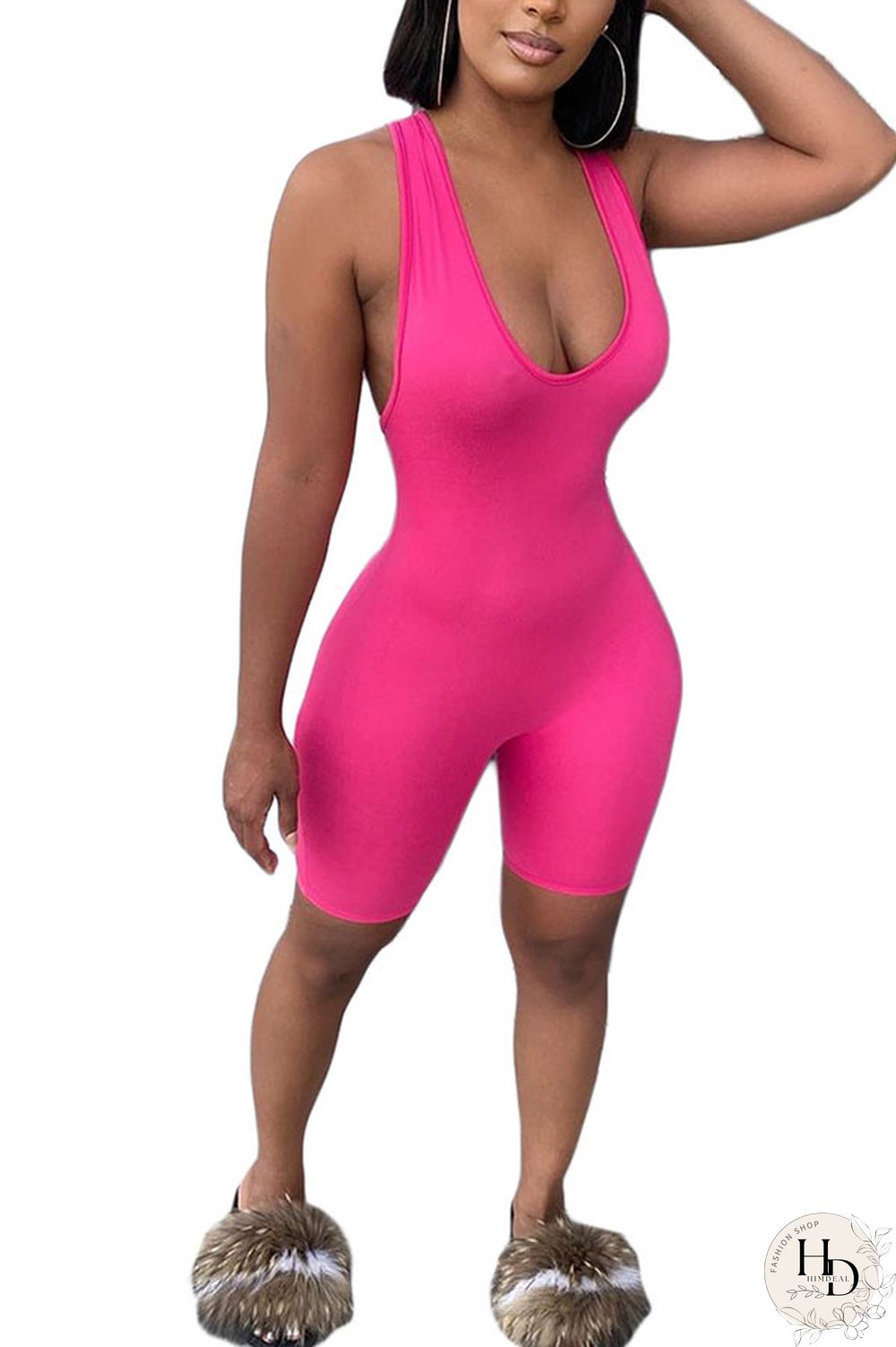 Blue Fashion Sexy Solid Milk. Sleeveless Slip Jumpsuits