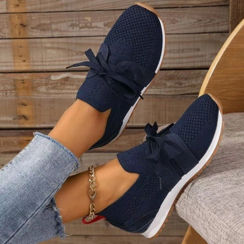 Zhungei Brown Knit Breathable Sneakers Shoes Women 2023 New Soft Sole Platform Flats Woman Plus Size 43 Non Slip Casual Shoes