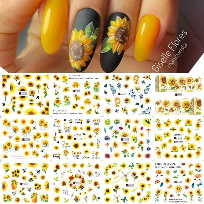 12pcs Valentines Love Letter Water Decals Flower Sliders Nail Stickers for Manicure Nail Art Decoration Transfer Water Sticker-Nail Inspo