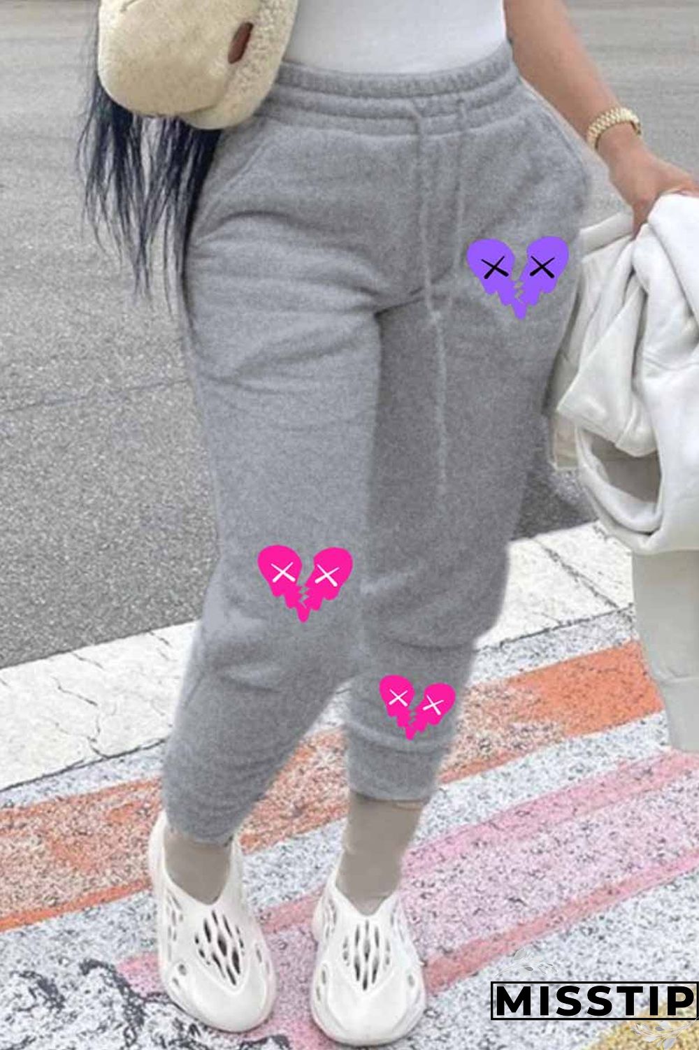 Black Street Print Patchwork Loose Bottoms