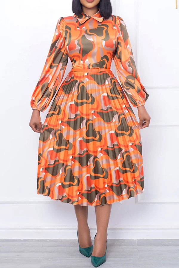 Graphic Print Pretty Pleated Midi Dress