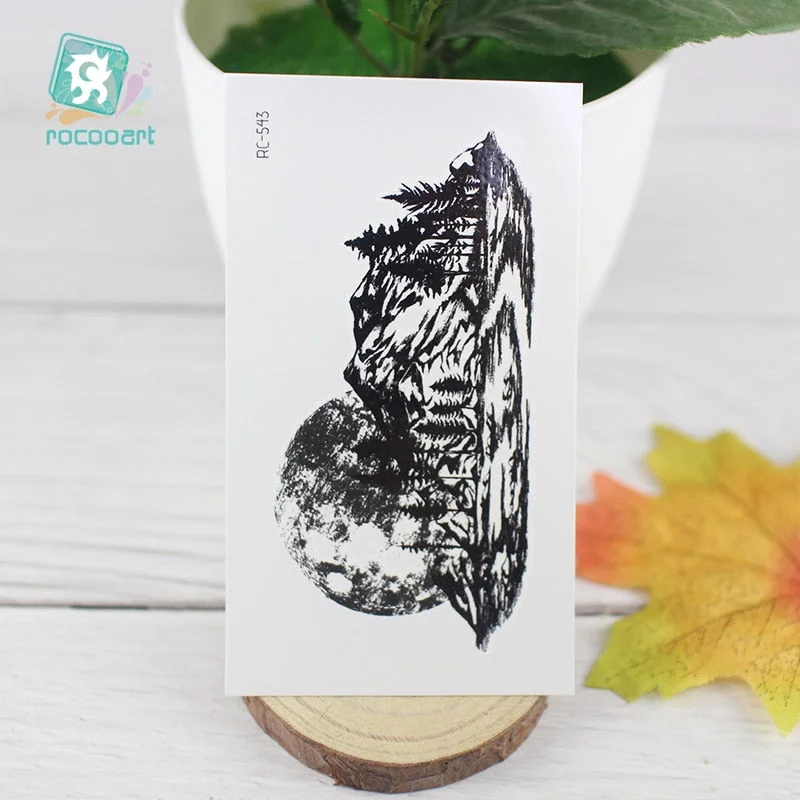 Free Shipping Planet Sun Mountain Pine Tree Temporary Tattoos Sticker Triangle Wave Tattoo Body Art Arm Black Small Fake Tattoo