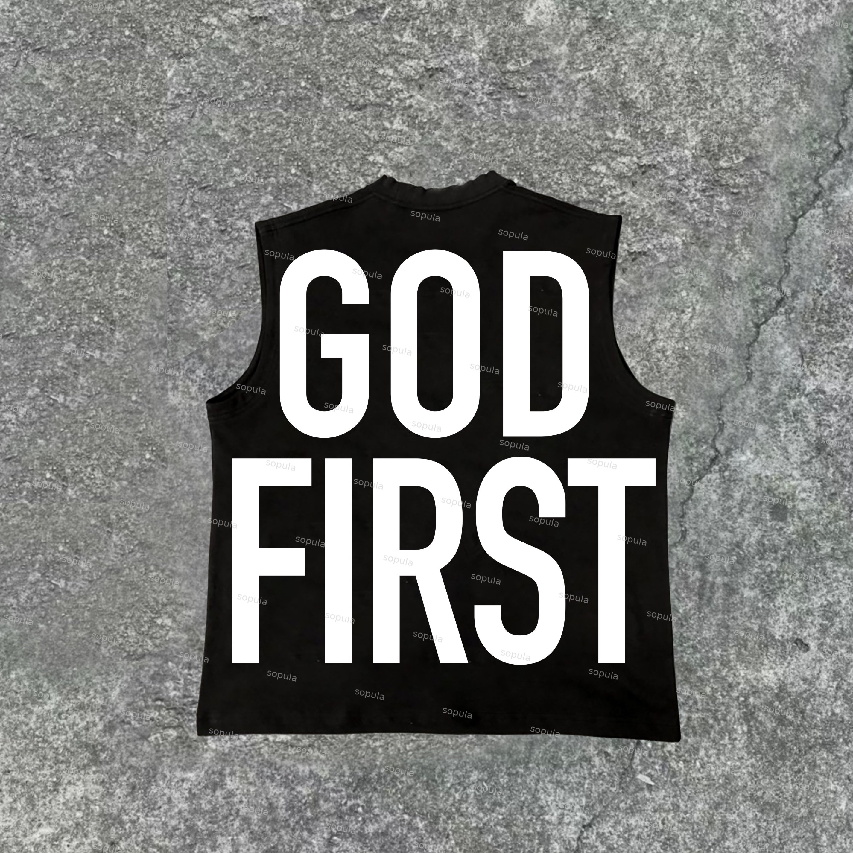Sopula Men's Vintage God First Print Cotton Casual Tank Top - SOPULA
