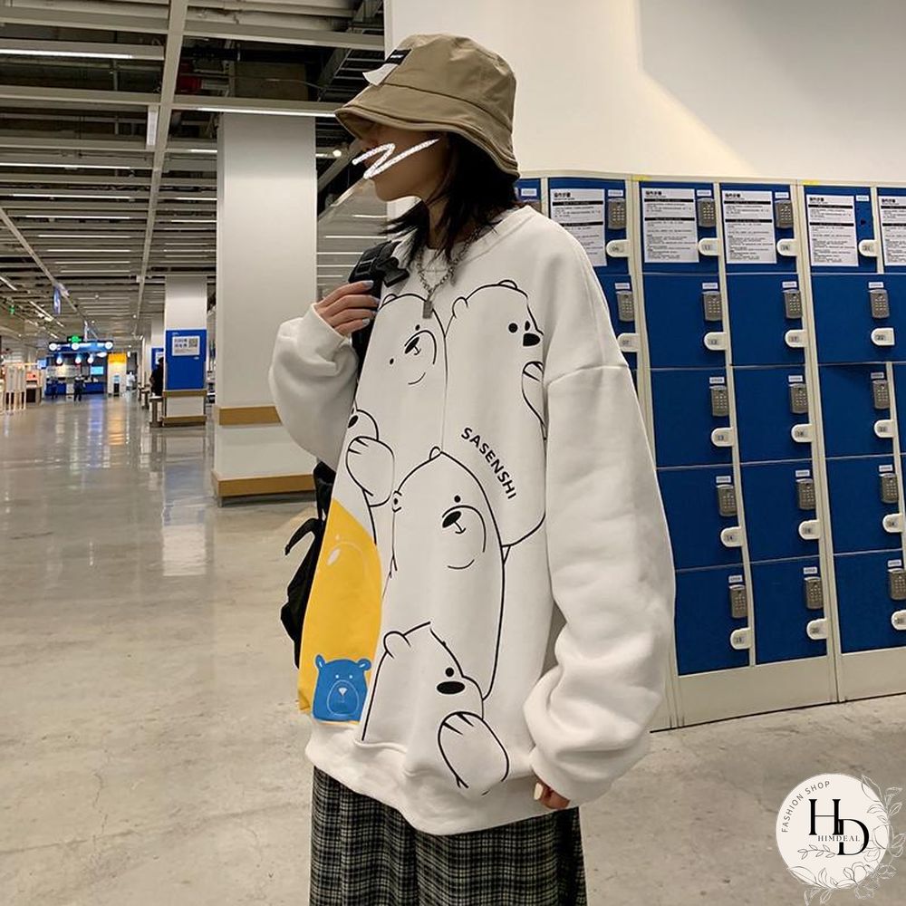 Womens Sport Shirt Spring Kpop Loose Long-Sleeved Coat Student Cartoon Print Top Harajuku