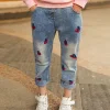 Kid Baby Girls Casual Floral Printed Jeans Pants