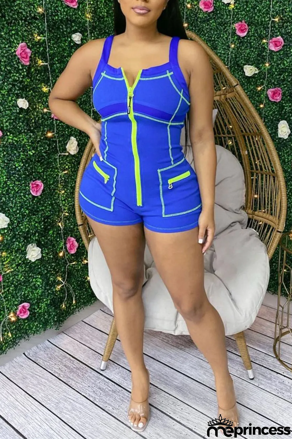 Yellow Casual Solid Split Joint Zipper Collar Skinny Jumpsuits