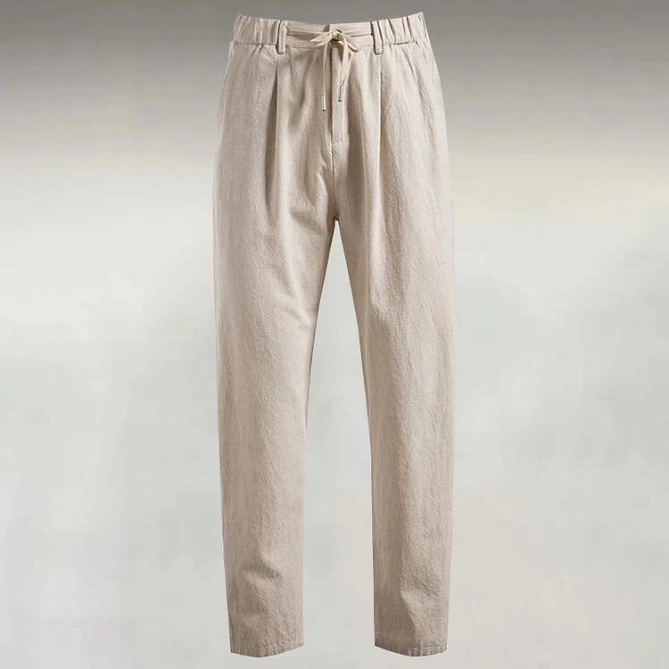Men's Cotton And Linen Jacquard Lace-Up Straight Leg Casual Pants