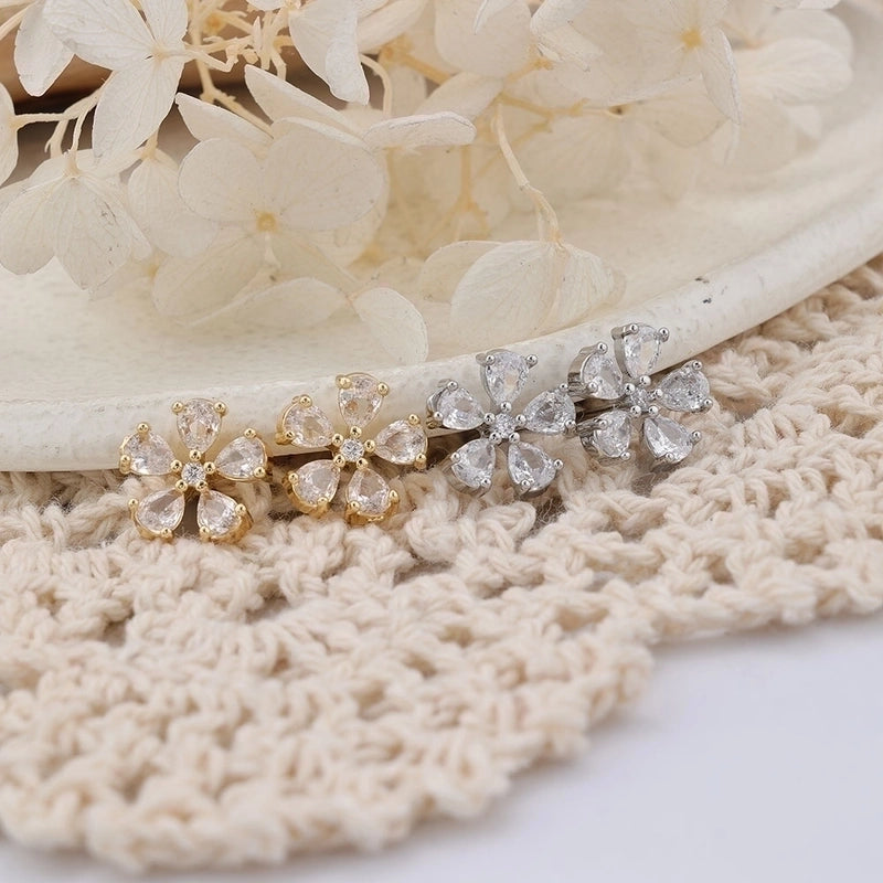 1 Pair Elegant Flower Inlay Copper Zircon Rose Gold Plated Ear Studs